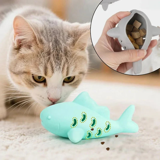 Fish-Shaped Silicone Cat Toy with Treat Dispenser — Bite-Resistant Teeth-Cleaning Chew Toy for Kittens