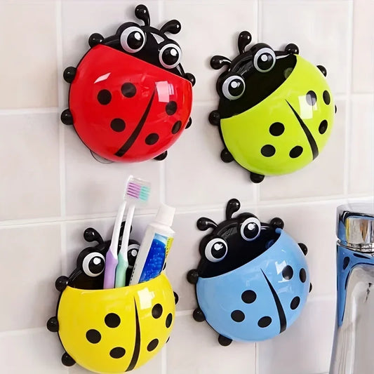 Cute Ladybug Toothbrush Holder with Suction Cups – Wall-Mount Toothbrush Organizer
