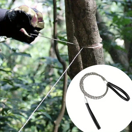 Portable Stainless Steel Wire Saw with Leather Finger Handles — Pocket Chain Saw for Camping, Hiking & Survival, 27.6 in (70 cm)