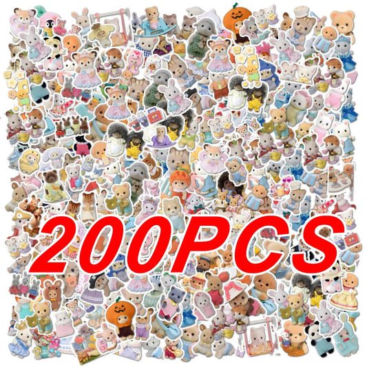 100/200pcs Kawaii Calico Critters Stickers Cute Laptop Scrapbook Graffiti Decals Skateboard Handheld Aesthetic Sticker Toys
