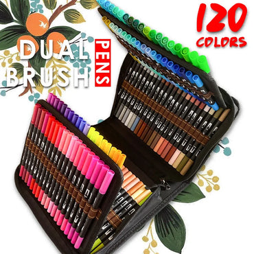 Watercolor Brush Pens Dual-Tip Fineliner Art Marker Set — Available in 12, 24, 60, 72, 100 and 120 Colors