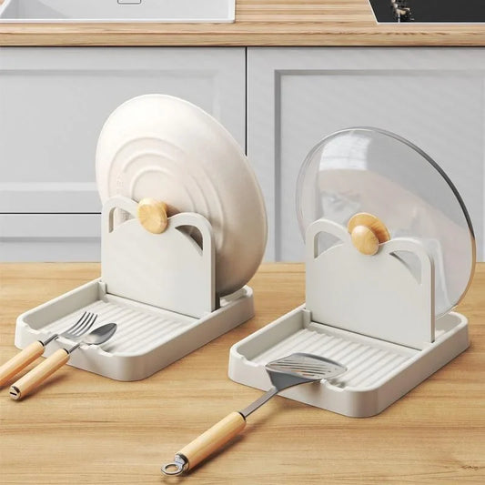 Multifunctional Pan Lid & Spoon Rest Rack - Pot Lid Holder Stand with Spatula and Spoon Storage