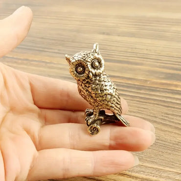 Copper Craft Brass Solid Cat Owl Statue Creative Animal Desk Ornaments Desktop Home Decoration Collectible Cute Statue Ornament