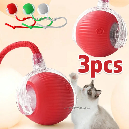 Rechargeable Interactive Cat Ball with Tail 1-3 Pack Automatic Rolling Pet Toy Imitates Mouse