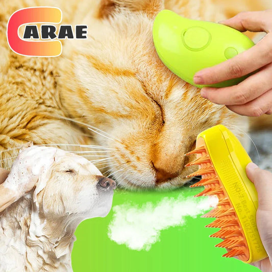 3-in-1 Pet Steamy Brush – Electric Spray Groomer, Silicone Massage & Hair Remover for Cats & Dogs
