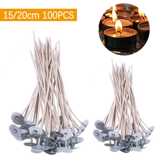 100-Pack Cotton-Core Candle Wicks 2mm Smokeless White & Brown 15cm (5.9in) & 20cm (7.9in) Candle Making Supplies