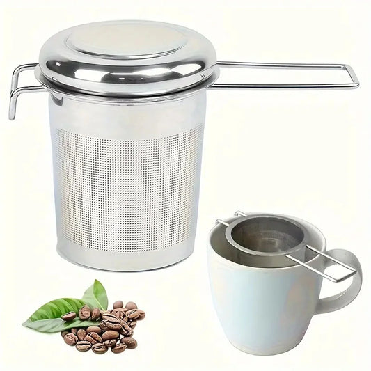 Premium Stainless Steel Tea Infuser with Folding Handle and Lid - Anti-Scald Loose Leaf Strainer