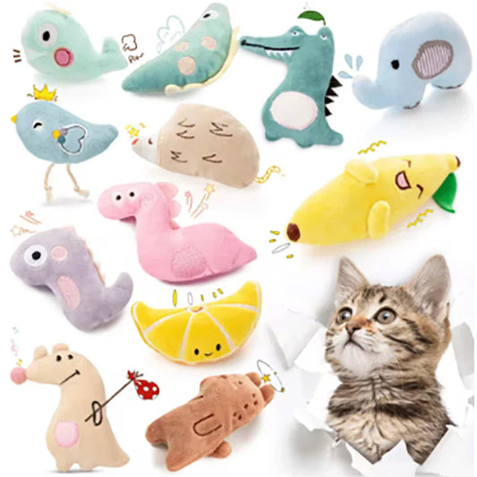 Catnip Plush Cat Toy – Cartoon Animal Dental Chew & Anti-Bite Soft Toy for Cats, Interactive Soothing Home Play