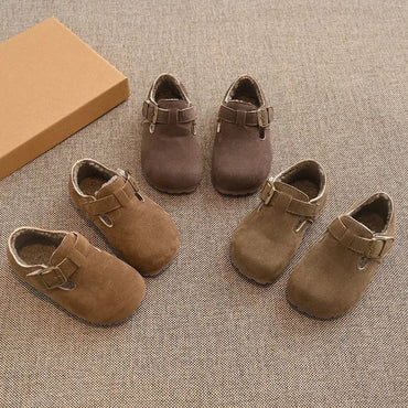 Kids Winter Suede Moccasins – Non-Slip Soft Sole Flat Shoes for Boys & Girls (Ages 3–12)