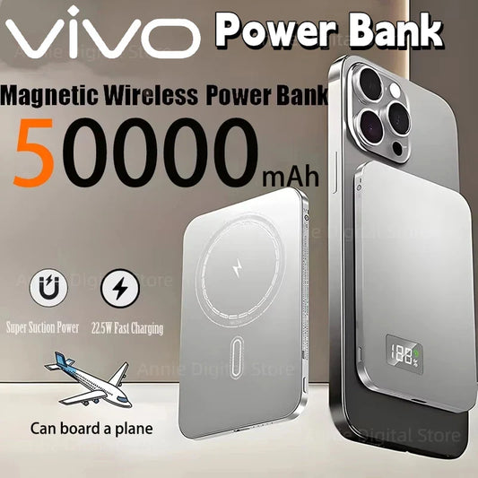 50000mAh Magnetic Wireless Power Bank PD 22.5W Fast Charge — MagSafe Compatible Portable Charger for iPhone Samsung Xiaomi