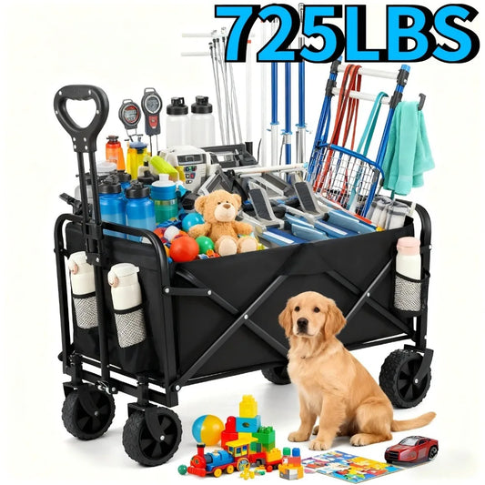 Collapsible Wagon Cart with All-Terrain Wheels — Heavy-Duty Foldable Beach, Shopping & Camping Utility Cart