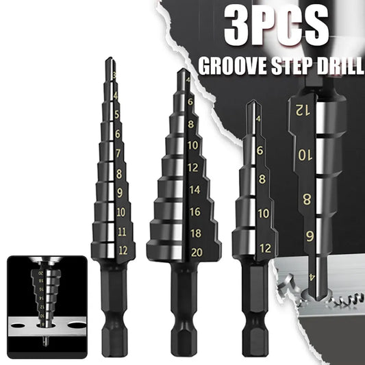 3-Pack HSS Step Drill Bits 3-12mm (0.12-0.47 in), 4-12mm (0.16-0.47 in), 4-20mm (0.16-0.79 in) Nitride Black Hex Shank Hole Cutter for Metal Wood Plastic