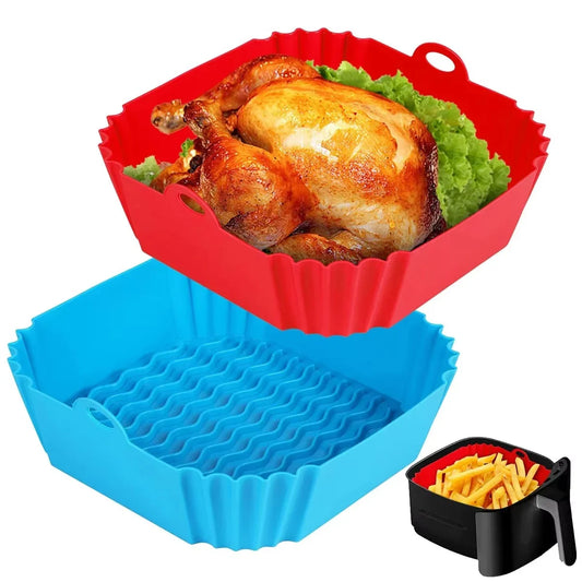 Silicone Air Fryer Liner Reusable Food-Safe Square Baking Tray 7.5in (19cm) for Oven, BBQ & Airfryer