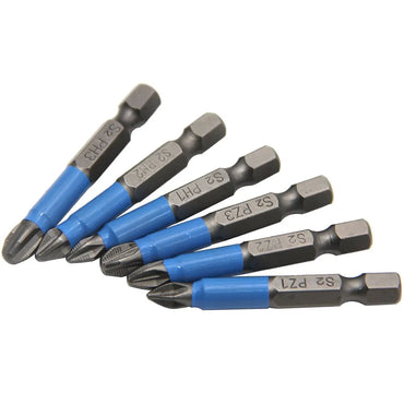 6-Piece 1/4 in (6.35 mm) Hex Shank Anti-Skid Screwdriver Bit Set for Woodworking, PH1 PH2 PH3 PZ1 PZ2 PZ3