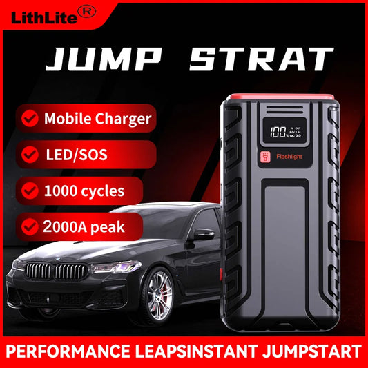 12V Car Jump Starter Power Bank – Up to 2000A Peak, 10,400–20,000mAh Portable with USB & SOS Light