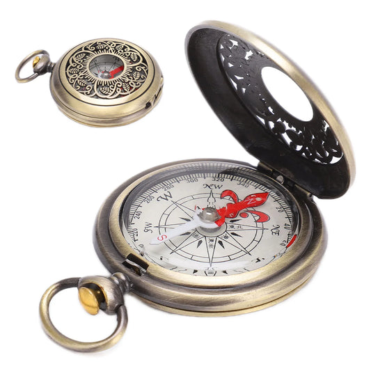 Brass Pocket Compass — Portable Camping & Hiking Navigation Keychain