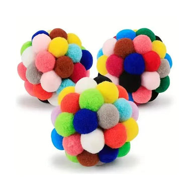 Plush Pompom Bell Ball Cat Toy — Bouncy Interactive Pet Toy (Random Color)