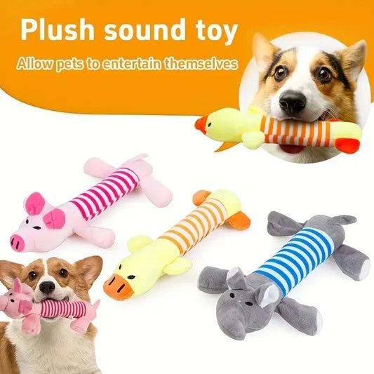 Plush Squeaky Dog Toy 9.5 in (24 cm) - Durable Interactive Chew Toy for Aggressive Chewers, Pig Duck Elephant