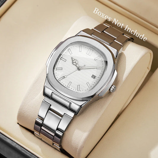 Men's Square Dial Quartz Watch with Date – Alloy Strap Business Dress Watch