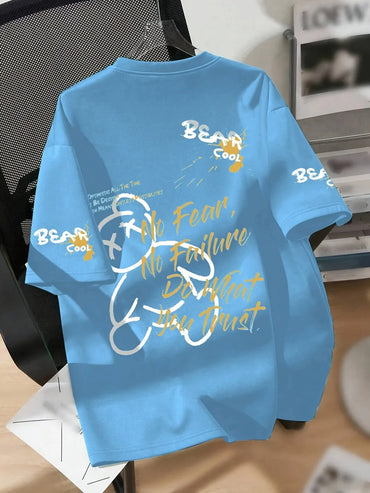 Men's Breathable Summer Round Neck T-Shirt – Cartoon Bear Print Casual Tee