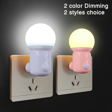 2-Color Dimmable LED Night Light EU/US Plug - Eye-Protection Bedside Lamp for Nursery, Bedroom & Living Room