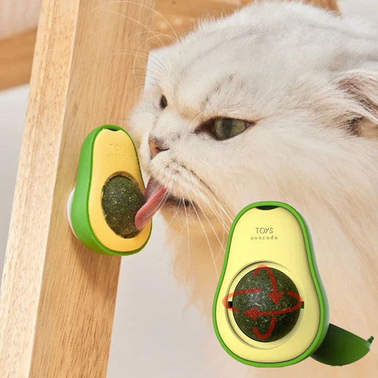 Rotating Stick-On Catnip Ball Toy – Avocado Licking & Teeth-Cleaning Cat Toy, 6 x 4.6 cm (2.36 x 1.81 in)