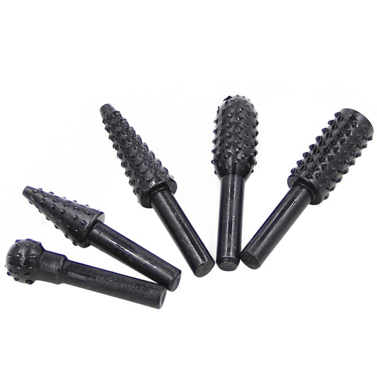 5-Piece Black Wolf Tooth Rotary Burr Set — Woodworking Grinding & Polishing Bits for Rotary Tools