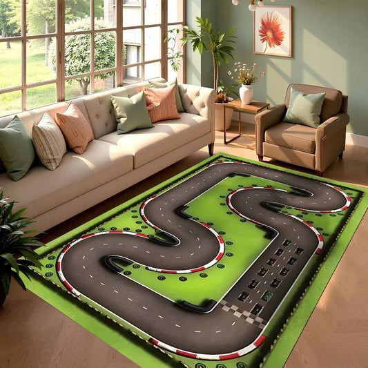 City & Race Track Carpet Series Non Slip Soft Easy To Clean Ideal for Home Play Area Vacation House Interactive Decor Kid Rugs