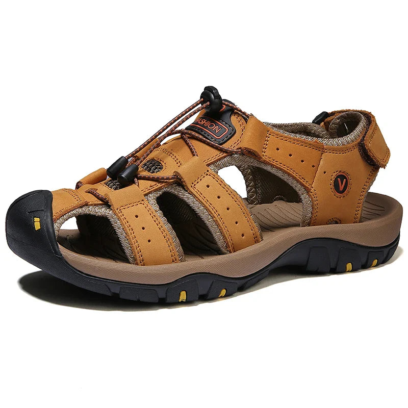 Men's Leather Sandals Breathable Casual Outdoor Beach Slip-On Roman Style