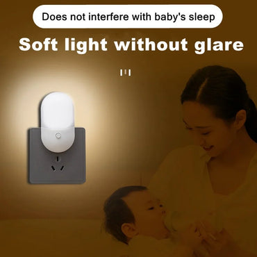 LED Plug-In Night Light with Auto Sensor (EU/US Plug) – Soft Warm Bedside Lamp for Bedroom, Kids, Hallway & Bathroom