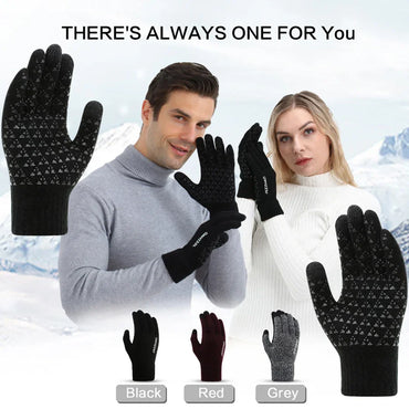Unisex Winter Touchscreen Gloves - Thick Thermal Knit with Anti-Slip Silicone Palm
