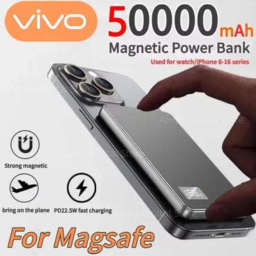 50000mAh Magnetic Wireless Power Bank PD 22.5W Fast Charge — MagSafe Compatible Portable Charger for iPhone Samsung Xiaomi