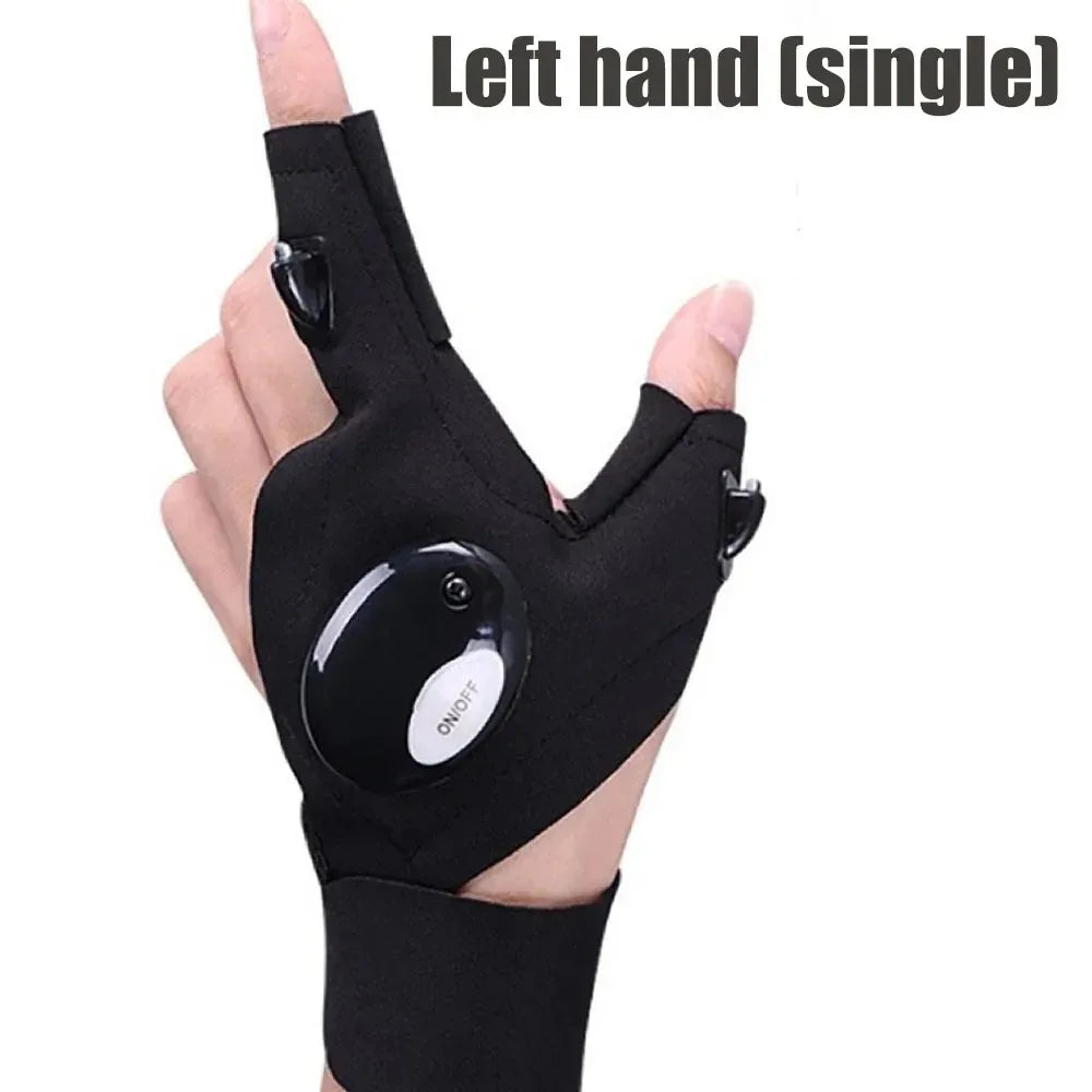 LED Fingerless Gloves with Built-In Finger Lights for Fishing & Cycling