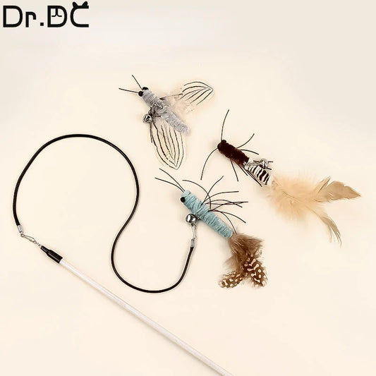 Dragonfly Feather Cat Teaser Toy with Detachable Wand and Bell, Interactive Cat Toy