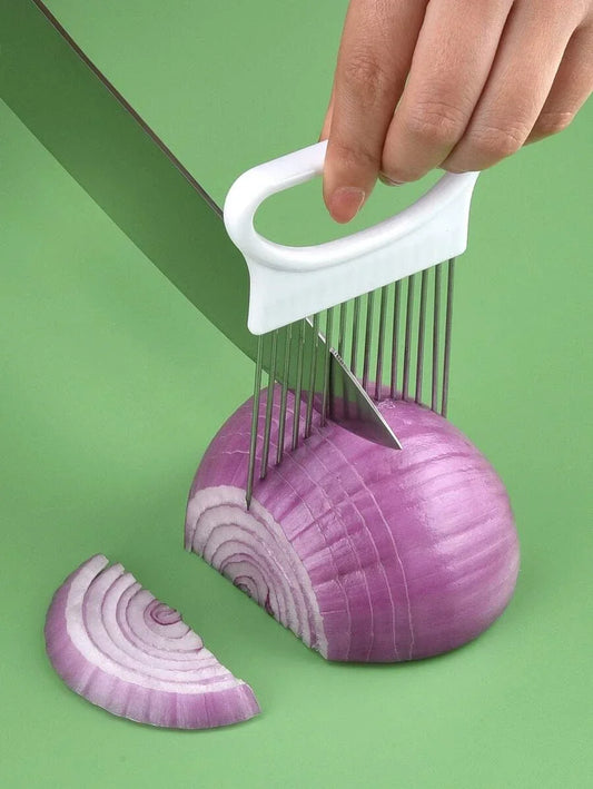 1-Piece Colorful Onion Slicer & Holder Stainless Steel Vegetable and Potato Slicing Tool