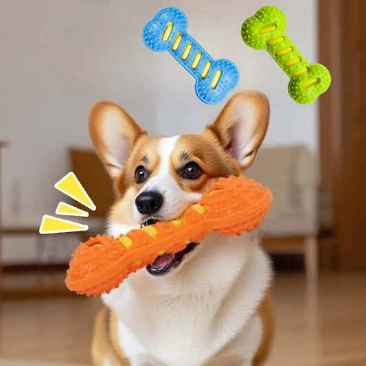Squeaky Dog Chew Toy - Bite-Resistant Puppy Toothbrush for Teeth Cleaning & Massage, 7.5 x 3.5 in (19 x 9 cm)