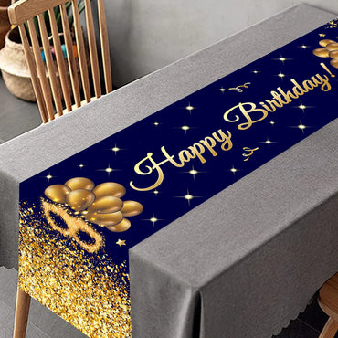 Black Gold Happy Birthday Table Runner 30th 40th 50th Birthday Party Decoration Adult Anniversary Birthday Party Supplies
