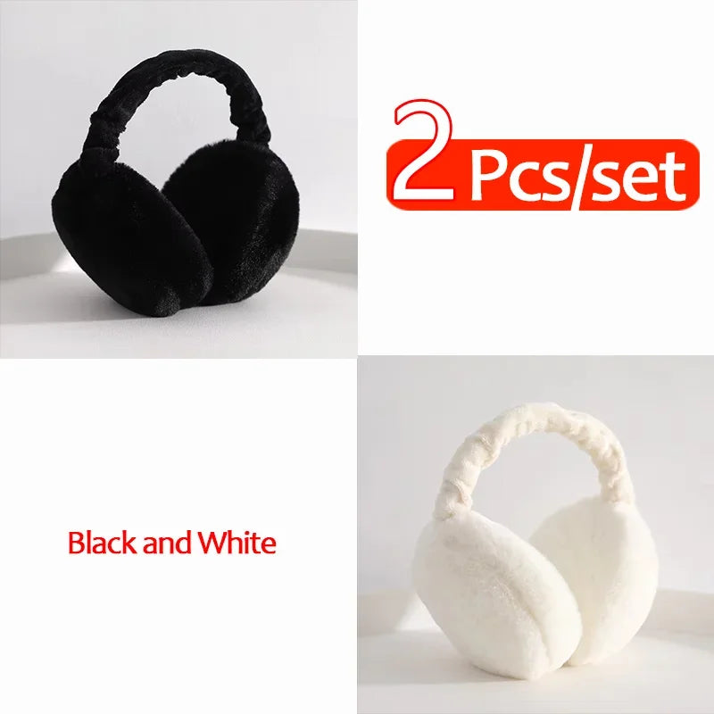 Plush Faux Fur Earmuffs Unisex Winter Ear Warmers for Outdoor Cold Protection - Solid Color (7.09 x 7.48 in / 18 x 19 cm)