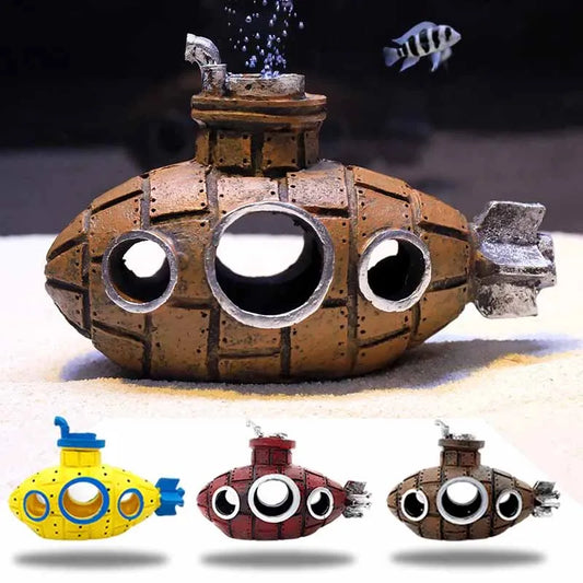 Resin Submarine Aquarium Ornament - Fish Tank Decoration & Shrimp Shelter (13 x 6 x 9 cm / 5.1 x 2.4 x 3.5 in) - Mini 5 x 3.3 x 2.3 cm (2.0 x 1.3 x 0.9 in)