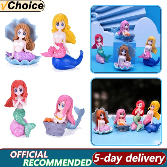 Little Mermaid Resin Figurine - Mini Aquarium Ornament, Cake Topper & Desk Decor