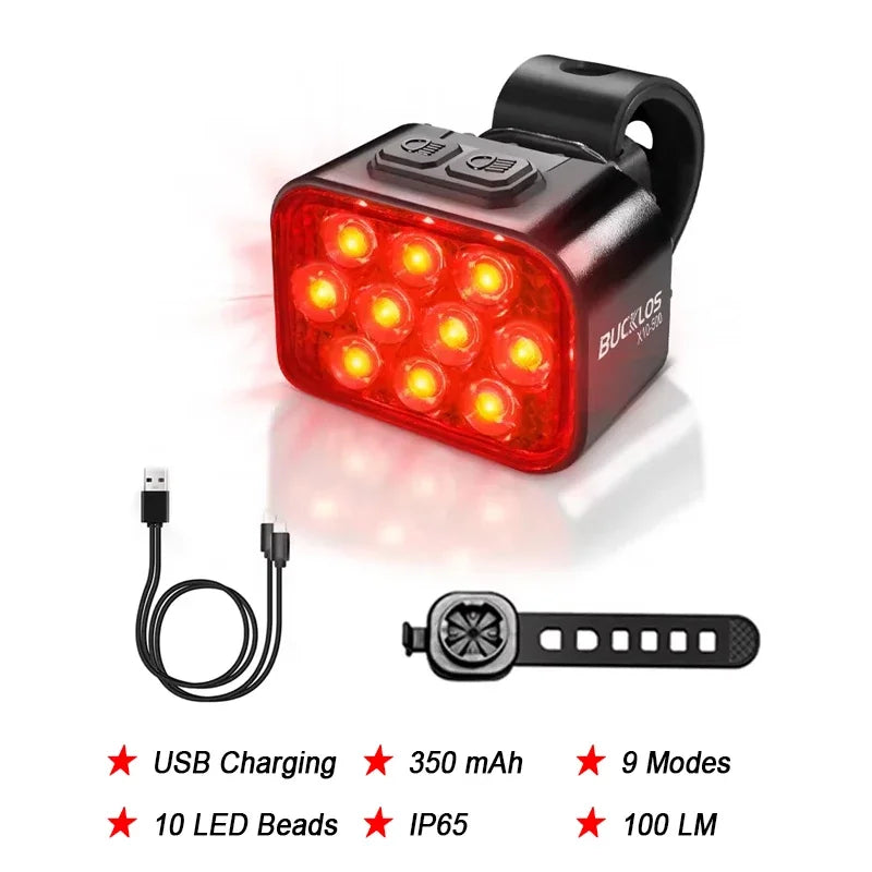 BUCKLOS Bicycle Rear Light Front Light 1100mAh LED COB Waterproof Bike Lamp USB Rechargeable Mtb Road Bike Taillights Bike Parts