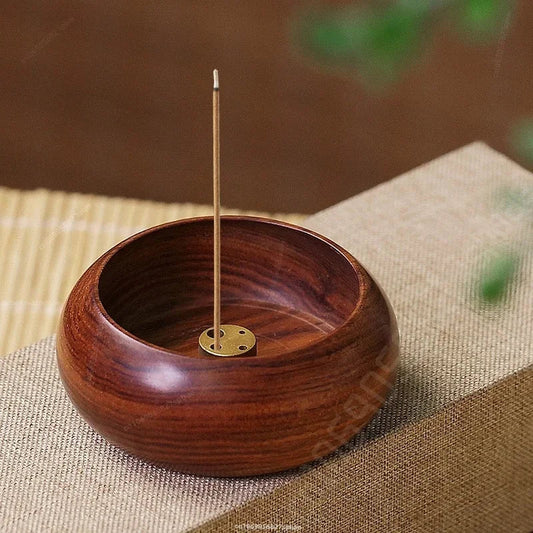 Rosewood Mini Incense Holder Bowl, 4-Hole Wooden Stick Incense Burner for Home Decor & Aromatherapy