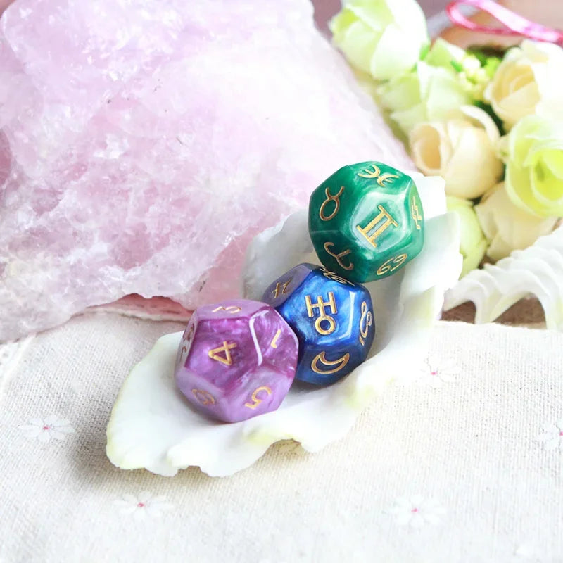 3pc/set Pearl/Transparent 12-sided Astrology Zodiac Signs Dice Constellation Divination 22*22mm Dice