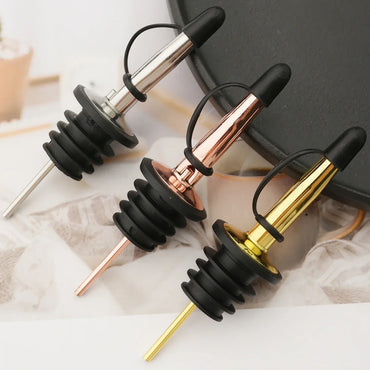 3-Pack Stainless Steel Bottle Pourer Spouts with Stoppers - Wine & Olive Oil Dispenser