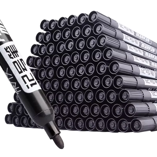 10-Pack Large Tip Black Non-Erasable Marker Pens — Permanent Markers for Labeling, Notation & Crafts
