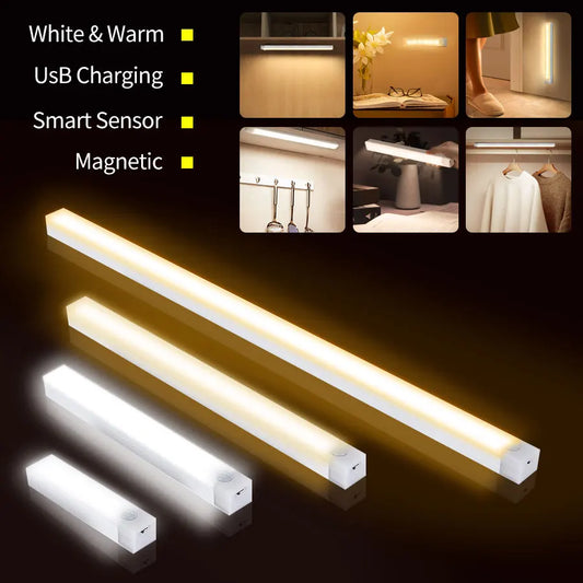 Wireless Rechargeable LED Motion Sensor Cabinet Night Light - Magnetic Under-Cabinet Light for Closet, Kitchen, Wardrobe, Stairs