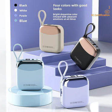 10000mAh 65W Portable Power Bank with Built-in Cables – Fast Charging USB-C External Battery
