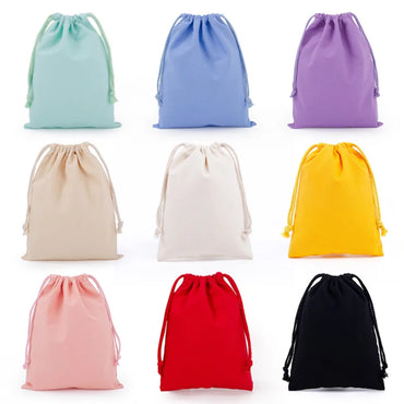 Cotton Drawstring Canvas Bags - White Reusable Gift & Storage Pouches for Candy, Jewelry, Travel and Home Organization