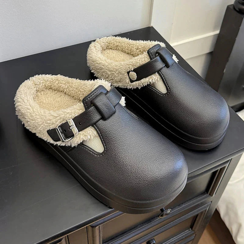 Winter Warm Fluffy Clogs Slippers Women Eva Waterproof Non Slip Home Slides Woman Lightweight Soft Sole Fuzzy Cotton Slippers