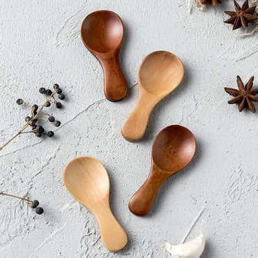 4-Pack Mini Wooden Spoons Small Short-Handle Sugar Salt Spice Scoops for Coffee Tea & Baby Feeding